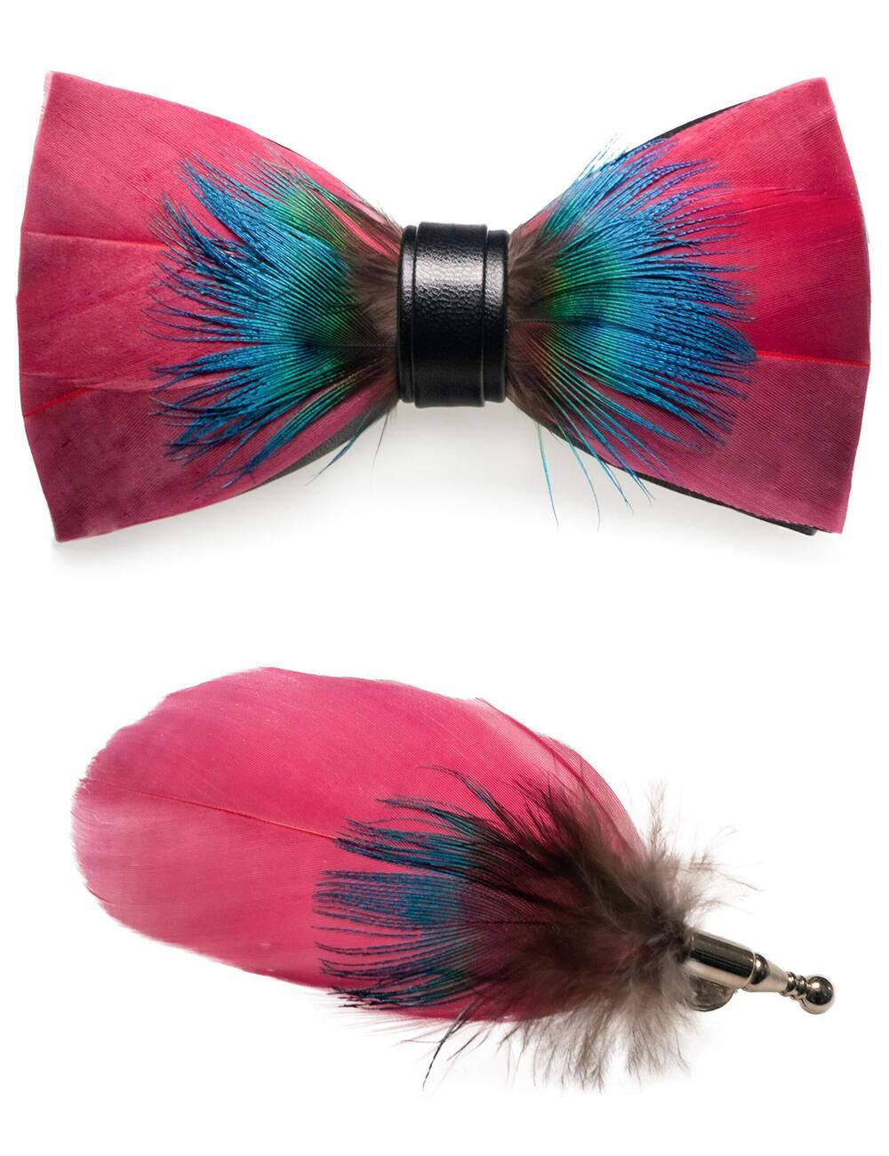 6285 Handmade Feather Pre-tied Burgundy Bow tie and Brooch Sets burgundy